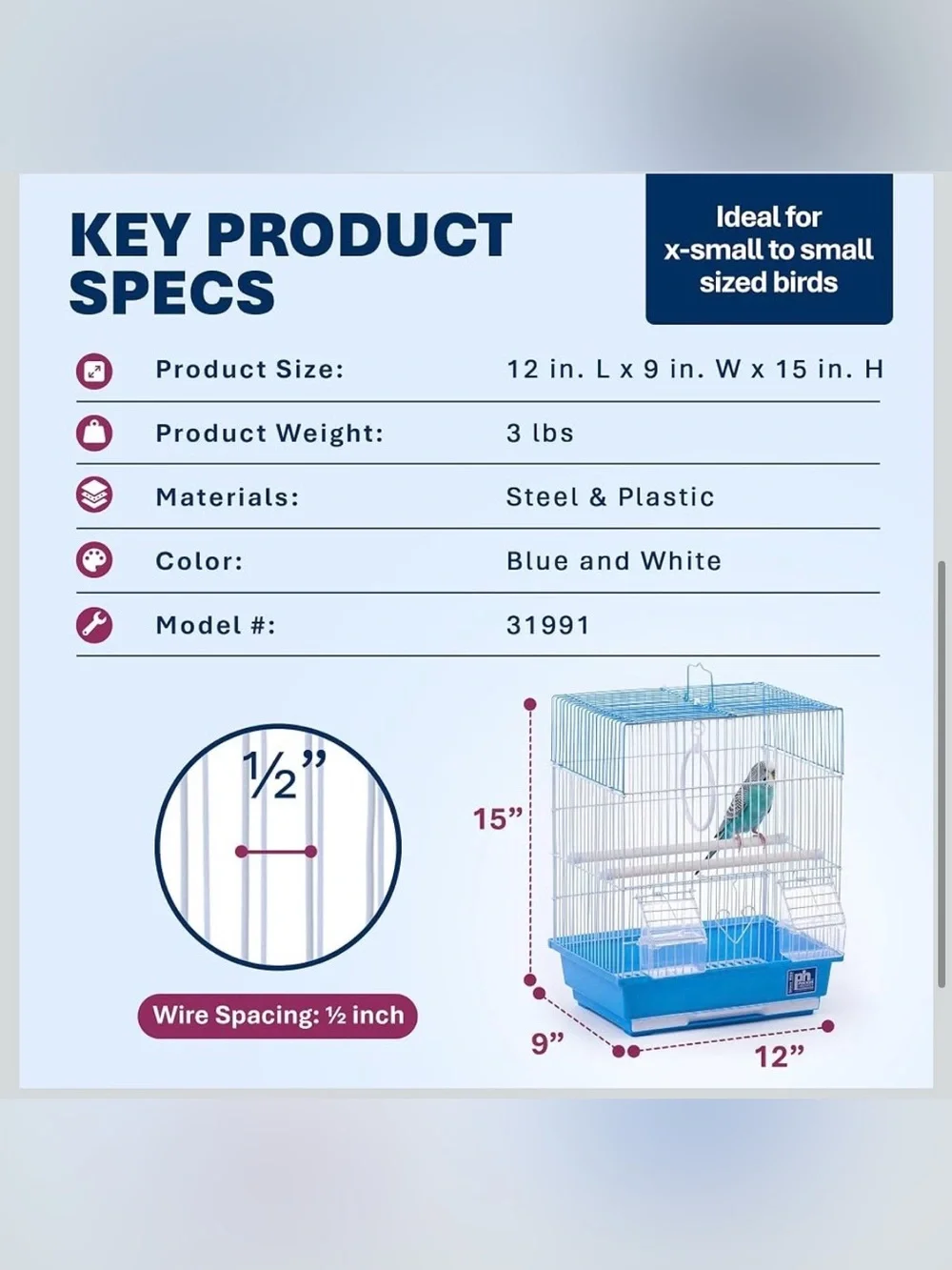 Prevue Pet Products Parakeet Square Roof Bird Cage with Handle